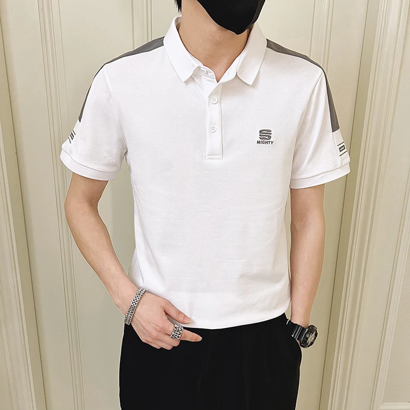 

2022 Summer Splicing Polo Shirts Men Short Sleeve Lapel Tee Tops Social Business Polos Casual Slim Fit Streetwear Men Clothing