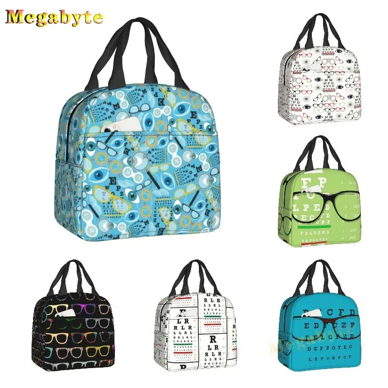 Black Snellen Chart Thermal Insulated Lunch Bags Women Vision Test Optical Optics Eye Test Medicine Glasses Lunch Tote Food Box