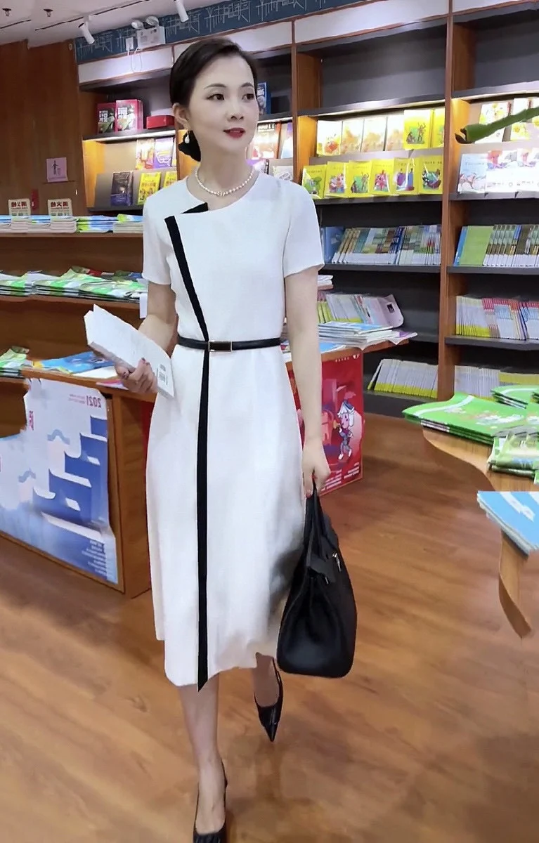 

2023 spring and summer women's clothing fashion new Color Contrast Patchwork Slim Dress 0413