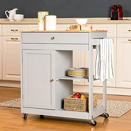 

Island with Storage Kitchen Cart on Wheels Rolling Kitchen Cart Island Table with Tower Holder, Spice and Drawer Kitchen Storag