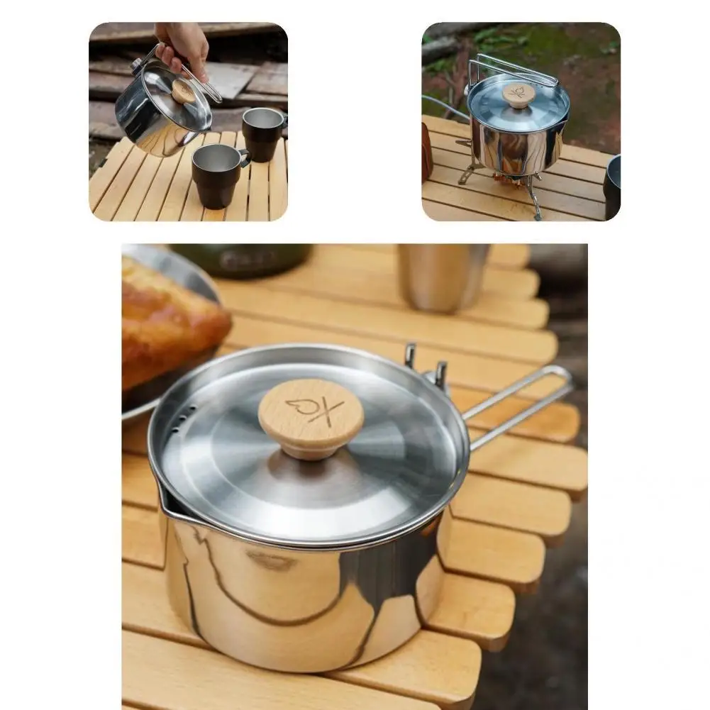 

Stainless Steel 1L Useful Spout Smooth Flow Picnic Kettle with Vent Hole Backpacking Kettle High-strength for Home