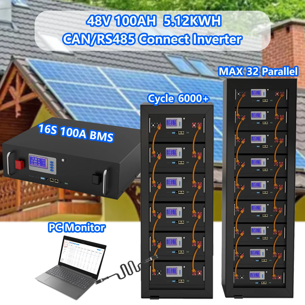 Литий-ионный Аккумулятор LiFePO4 48 В 6000 Ач 32 Parellel 5 кВт 10 + цикл А BMS с баком/RS485 для