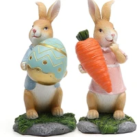 resin easter bunny crafts statue rabbit holding carrot color egg desktop figurine room decoration for living room garden