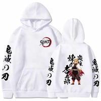 demon slayer hoodies anime rengoku kyoujuro hoodies hip hop casual loose print sweatshirts overside streetwear unisex pullovers