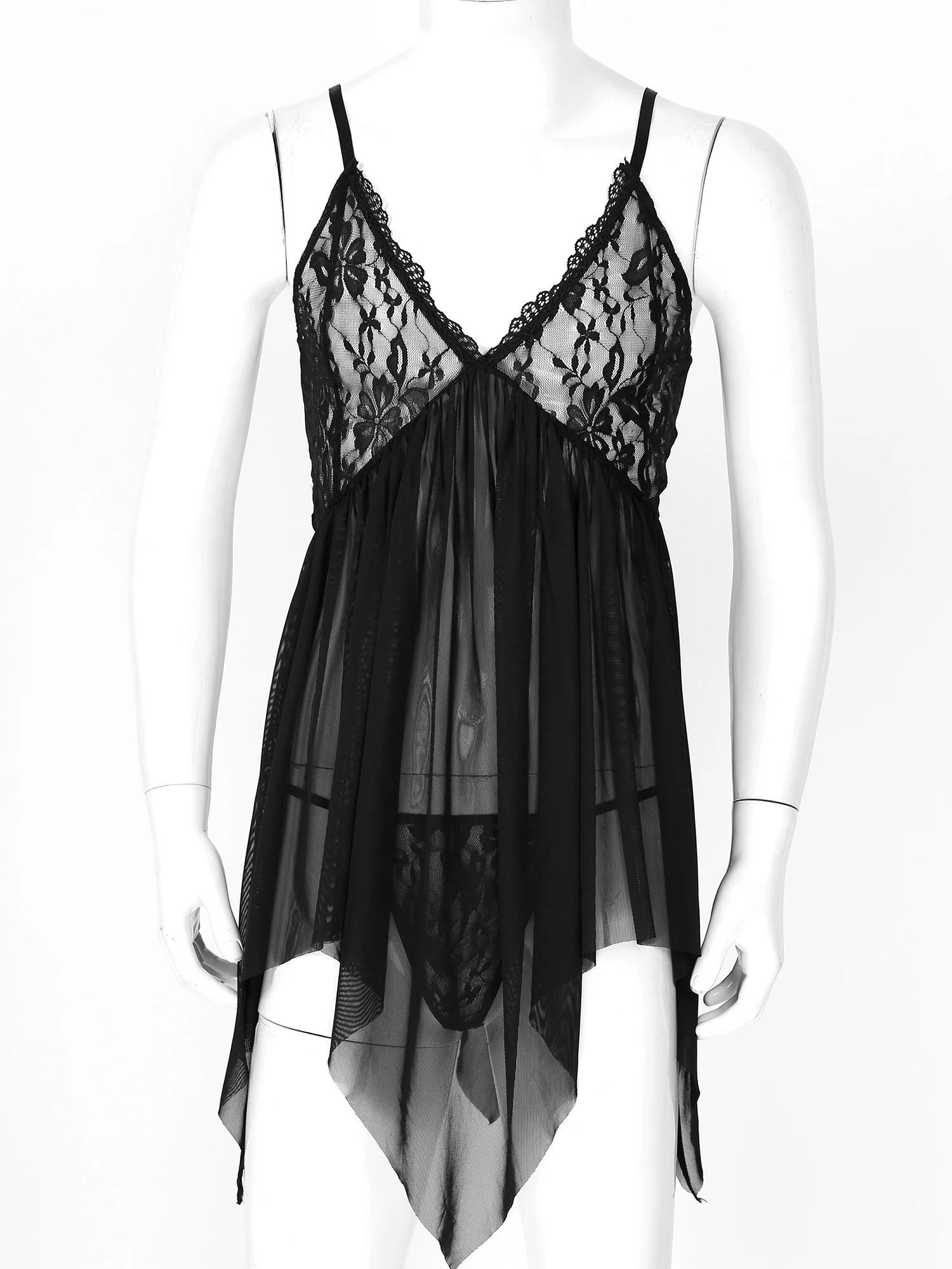 Мужское нижнее белье с цветочными кружевными чашками и V-образным вырезом ночная