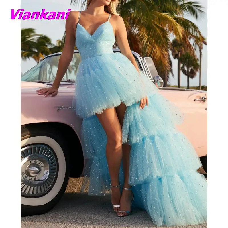 

Сексуальное свадебное платье на бретельках, женское шифоновое синее длинное приталенное вечернее платье со шлейфом, Модное Новое Тюлевое п...