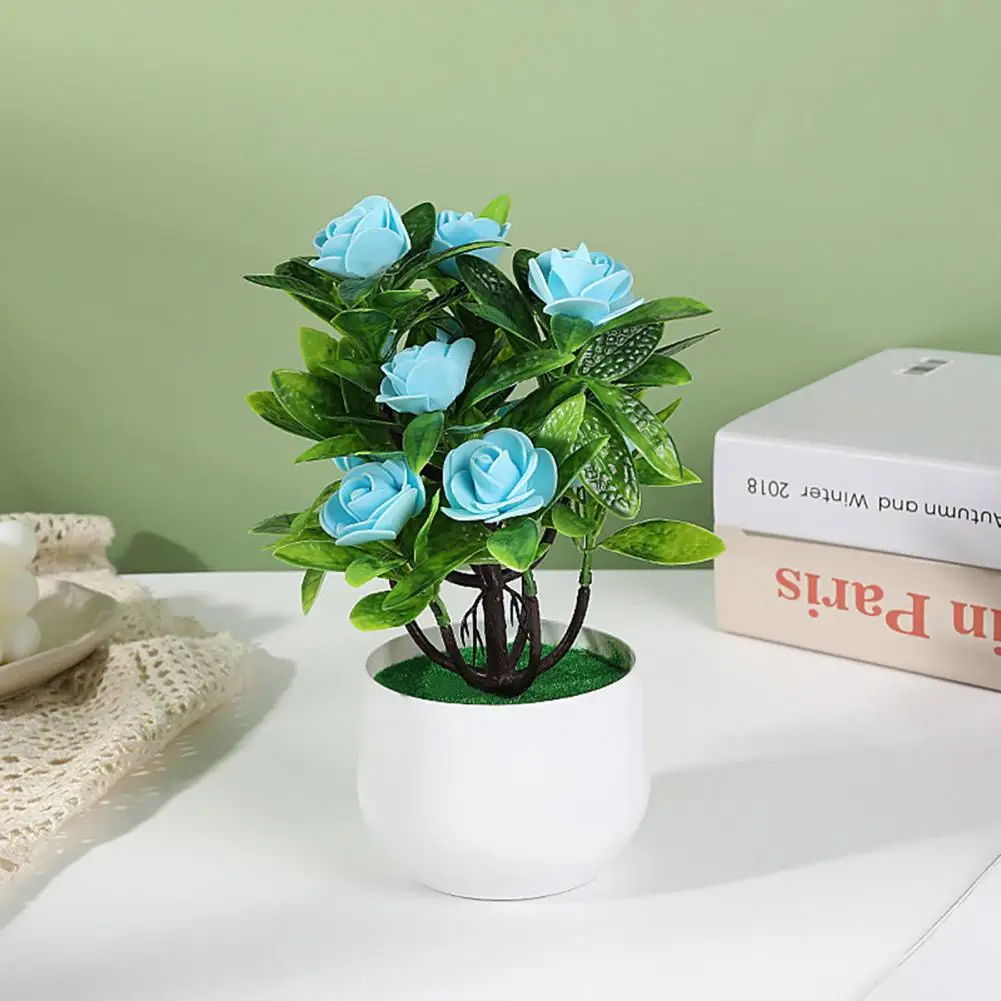 

Beautiful Anti-fading Plastic 12 Fake Rose Artificial Potted Plant Bright Color Simulation Bonsai Home Supplies
