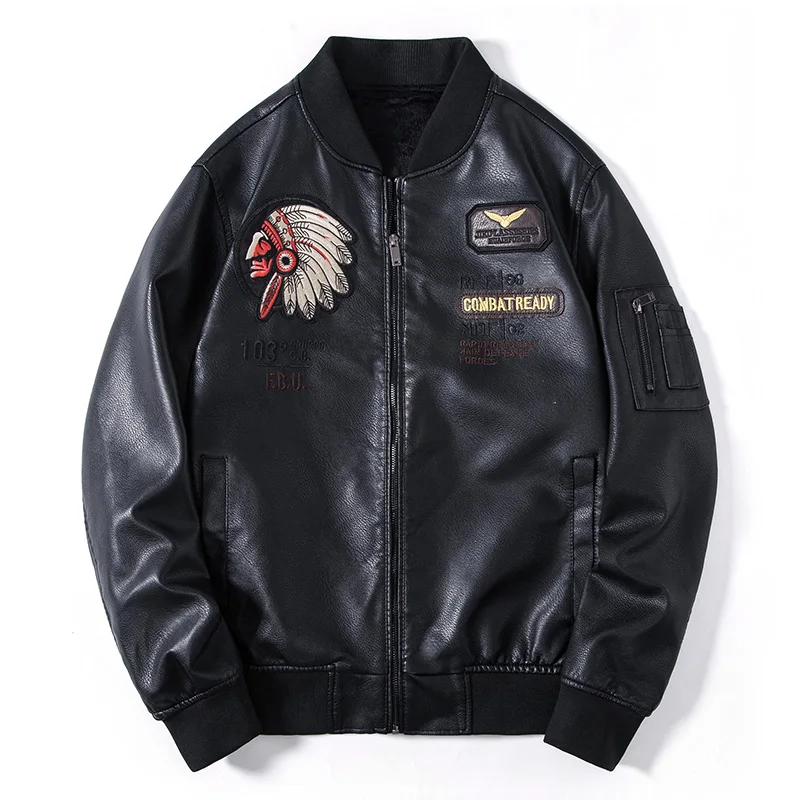 

Leather Jacket Male Outerwear Embroidery Streetwear Casual PU Motorcycle Jacket Men Clothing Coat Windbreaker Bomber Jacket Men