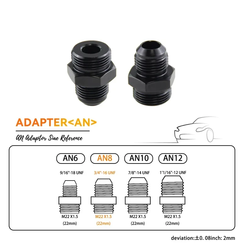 

2 шт. прямой адаптер для уплотнительного кольца масляного радиатора, черный алюминий AN6/AN8/AN10/AN12, штекер на M22 x 1,5 на метрическое 14/19/22/27 мм