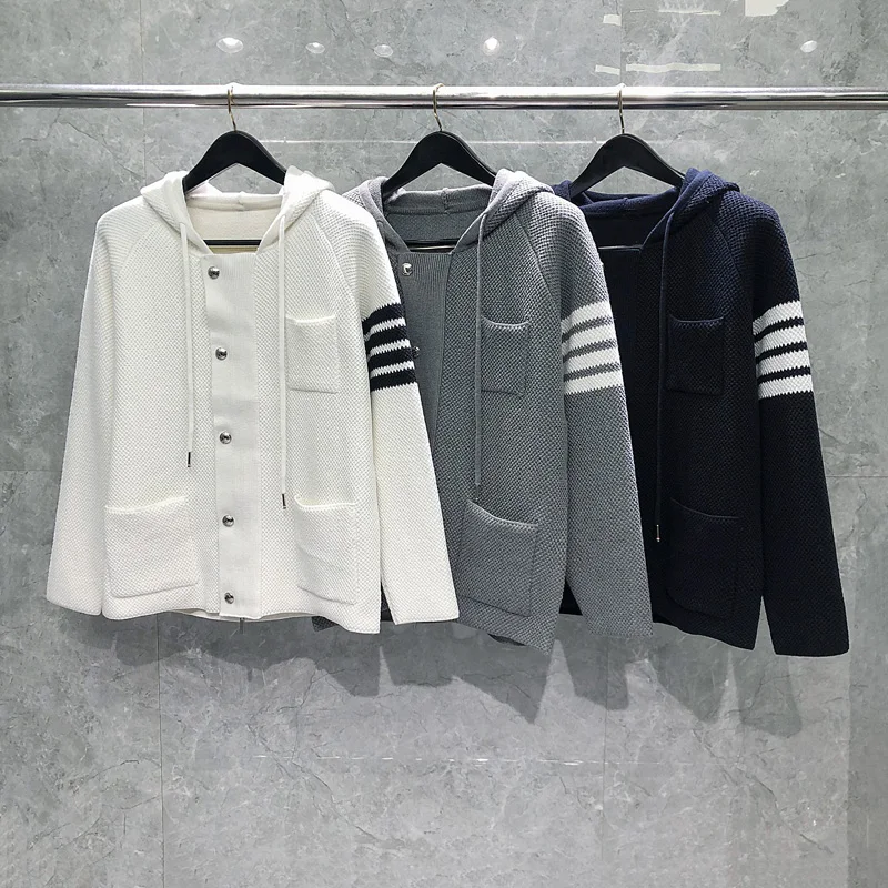 

TB THOM Waffle Hooded Jacket For Men Fashion Korean Design Striped Jacket All-match Sport Solid Color Loose Women Jacket