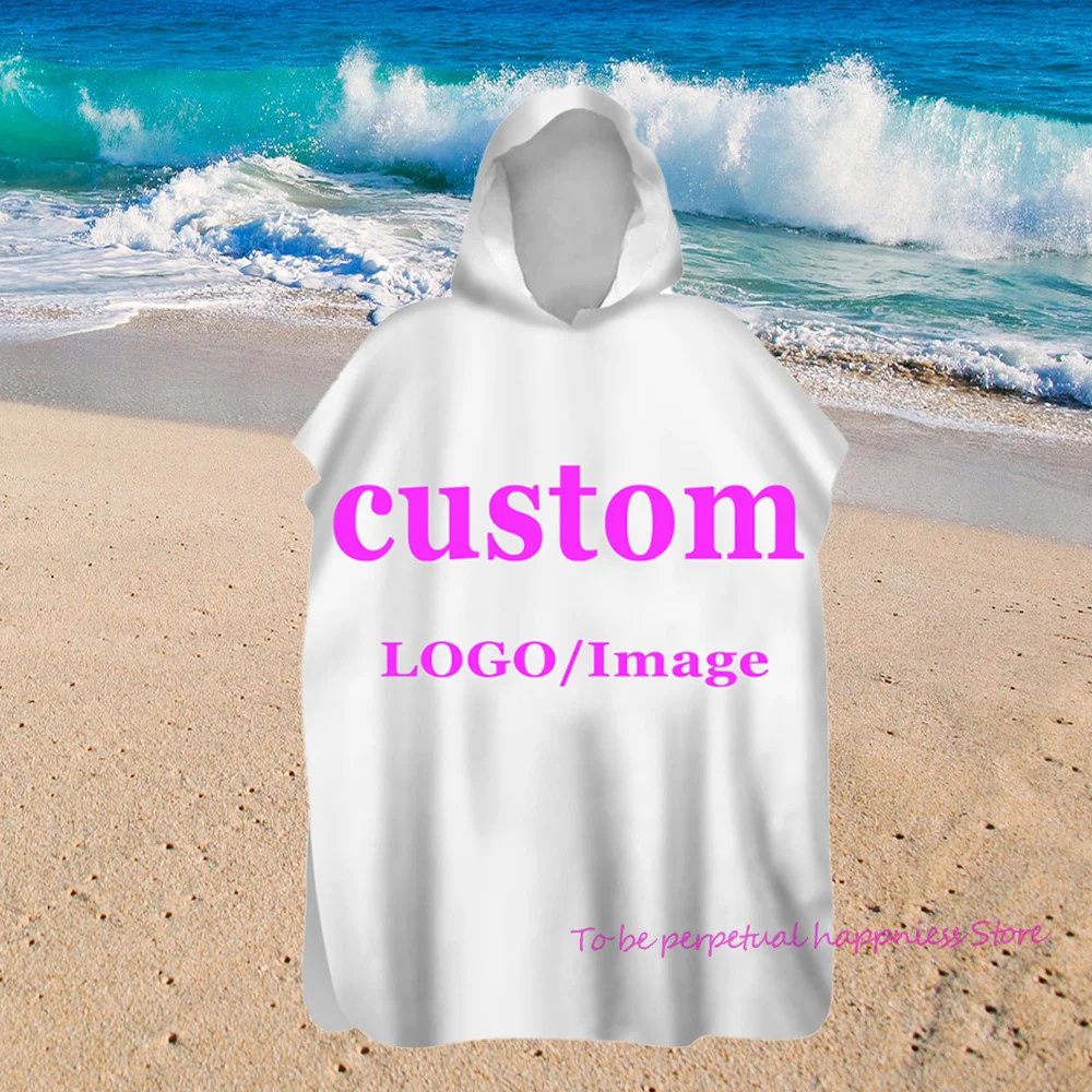 Customize Photo Logo Brand Towels DIY Cape Hooded Bath Towel Poncho Swim Beach Towel Adult New Upgraded Quick-drying Bathrobe