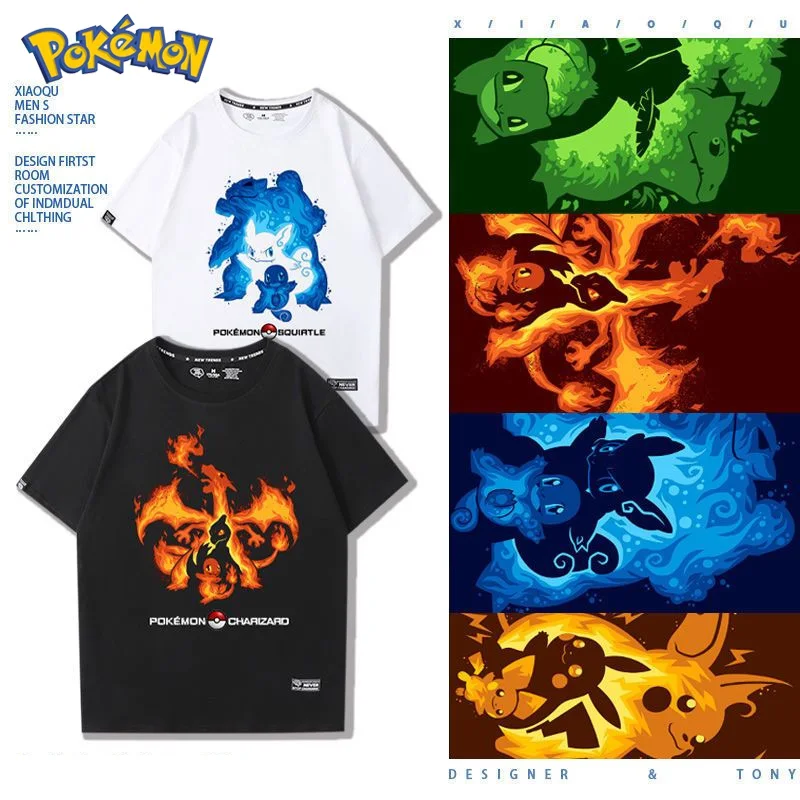 

Pokemon Pikachu Cartoon Short Sleeve Kawaii Lover Summer Cotton Comfortable T-Shirt Bulbasaur Charizard Anime Printing Clothes
