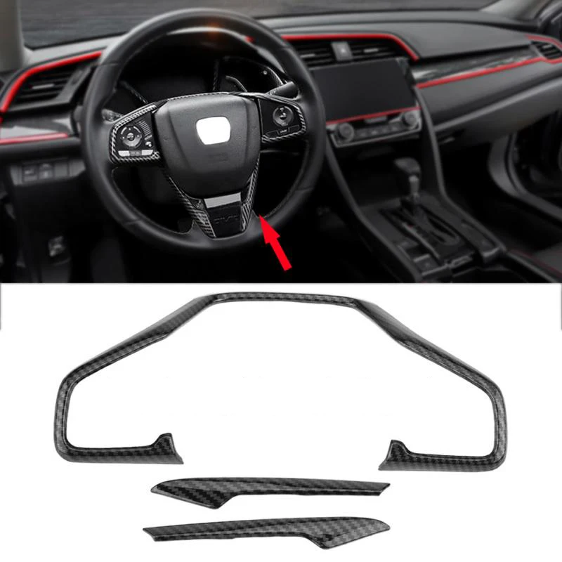 carbon fiber Car Steering Wheel Trim Button Frame Cover Chrome for Honda Civic 2016 2017 2018 2019 2020 2021 10th type r Auto