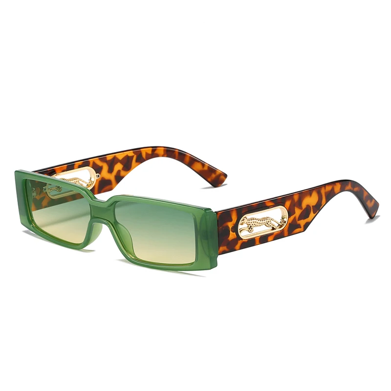 

New 2022 Small Rectangle Sunglasses Women Men One-Pieces Hip Hop Leopard Animal Decoration Fashion Glasses 430
