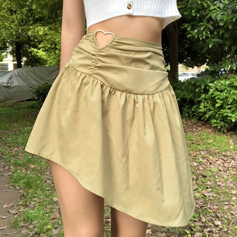 

Ladies High Waist Side Zipper Love Hollow Solid Color A-line Mini Skirt New Office Ladies Casual Simple All-match Street Dress