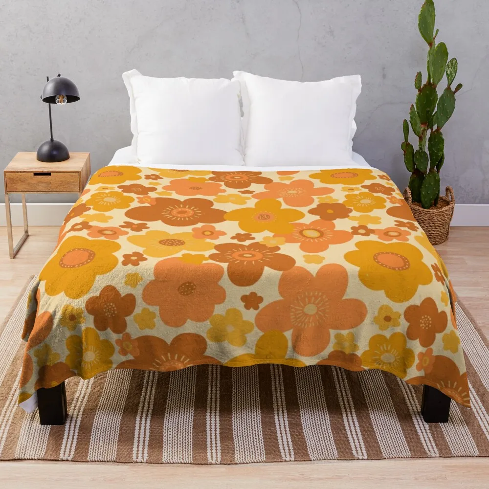 

Groovy 70s Retro Vintage Floral PatternThrow Blanket blanket luxury Blanket fleece blanket for travel light custom blanket