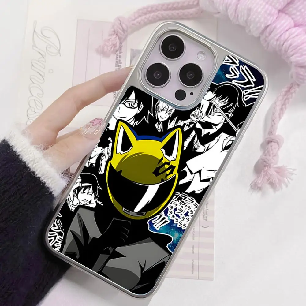 Фото Чехол для телефона с аниме-дизайном Durarara для iPhone 17, 16, 15, 14, 13, 12, 11 Air Pro Max Plus, гальванизированное серебряное покрытие №1