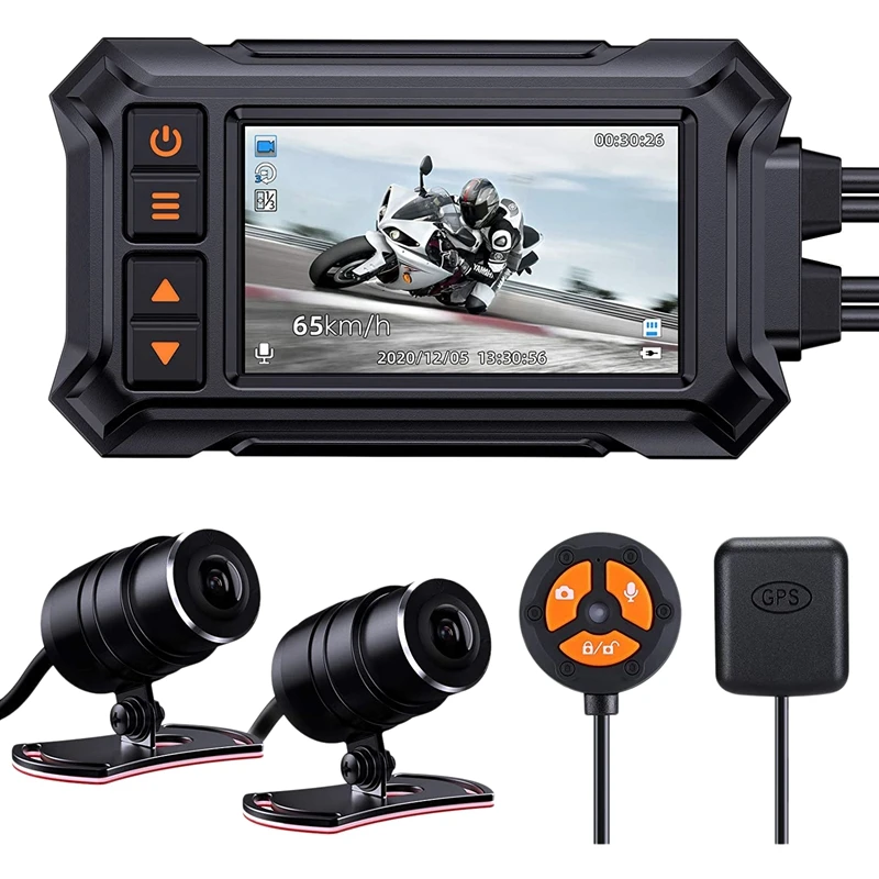 

WIFI Motorcycle Dash Cam Camera,1080P Dual Sportbike Recording DVR with 3 inch IPS Screen Waterproof Loop Recording GPS
