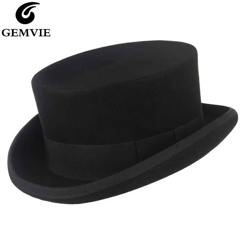 

11cm 100% Wool Felt Top Hat For Men/Women New Cylinder Hat Topper Mad Hatter Party Costume Fedora Derby Magician Hat