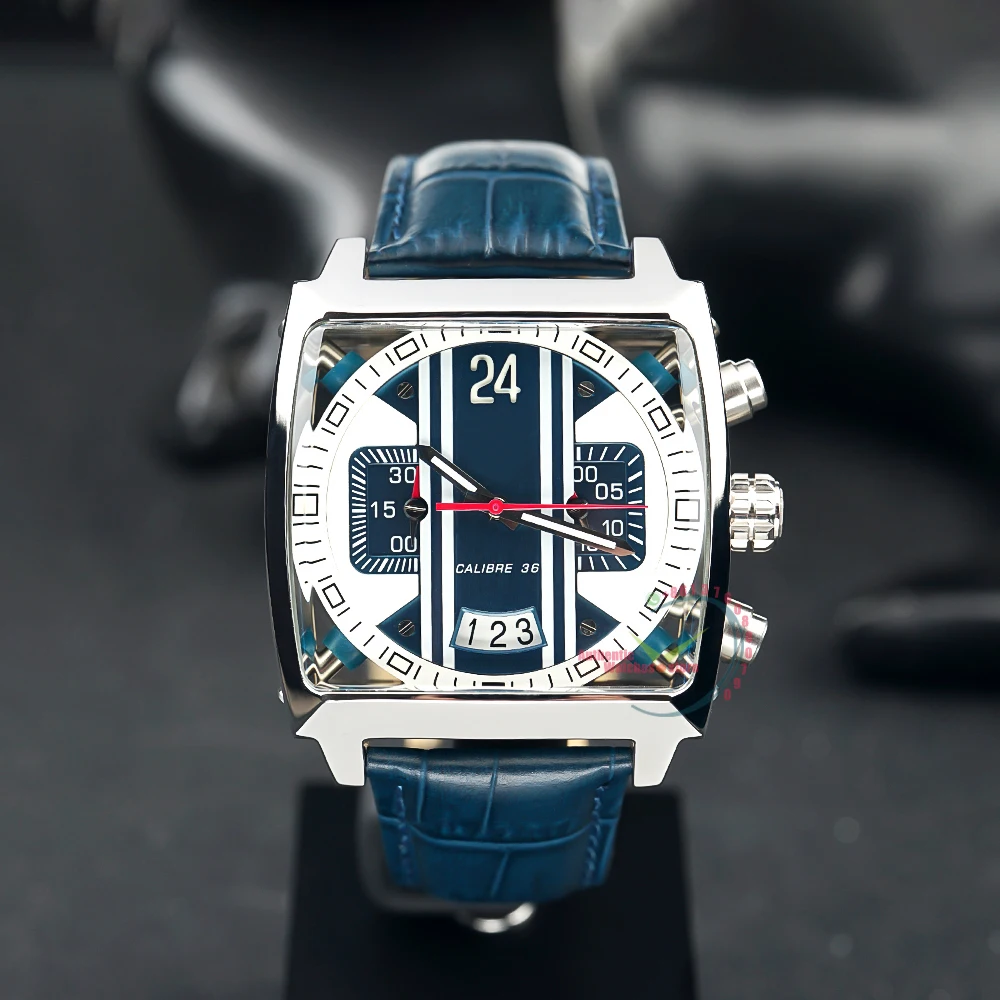 

Часы-хронограф Мужские кварцевые, стальные, с синим циферблатом