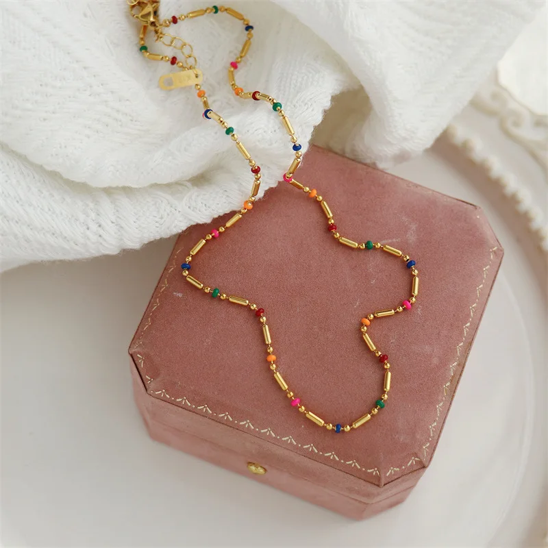 

Short Rainbow Tennis Chain Chocker Necklace Boho Soft Enamel Necklace Fashion Personality Women Collar Jewellery Bijoux Femme