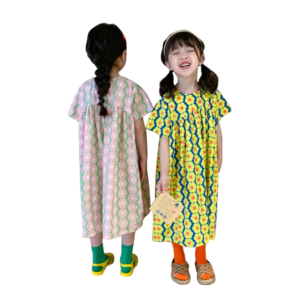 

Желтое свободное платье для девочек 2 - 8 лет, платье в китайском стиле с принтом, костюм принцессы, новинка 2022, летние простые детские платья