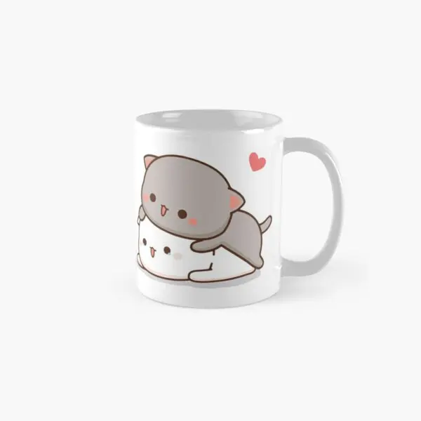 

Cute Mochi Peach Cat Classic Mug Cup Image Gifts Tea Photo Design Printed Picture Simple Coffee Drinkware Handle Round