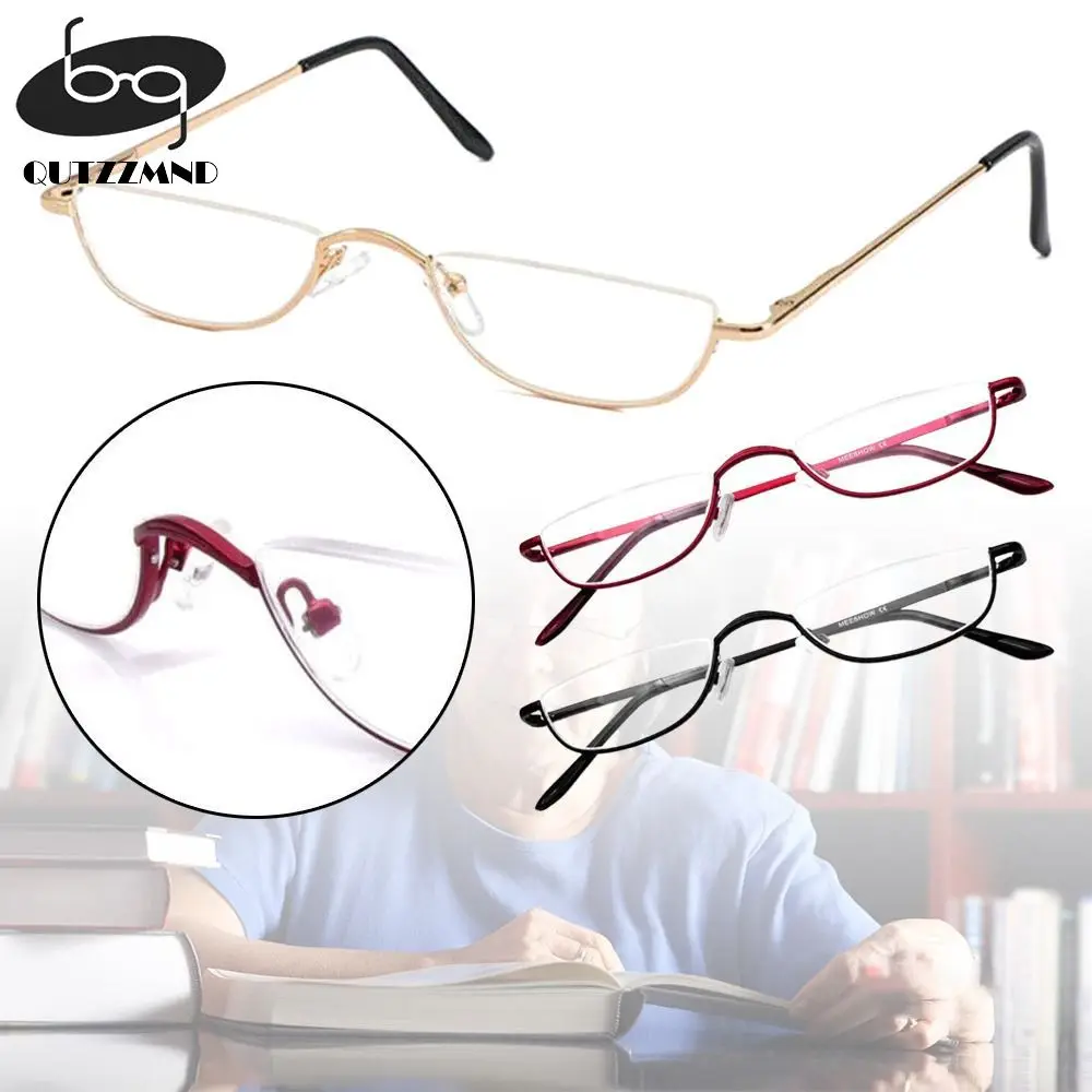 

Semilune металлические очки для чтения с пружинным шарниром, полуободковая оправа, ультратонкие очки из смолы, Уход За Зрением + 1,00 ~ + 4,0 диоптрий