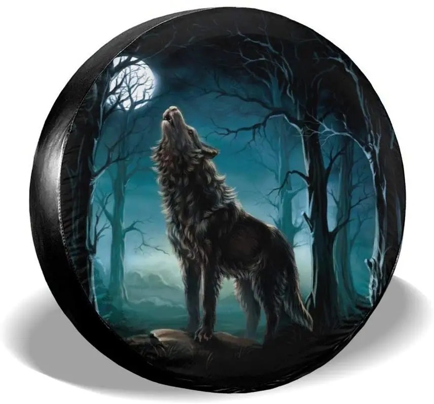 

Delerain Wolf Full Moon Spare Tire Covers Waterproof Dust-Proof Spare Wheel Cover Universal Fit for Jeep, Trailer, RV, SUV, Truc