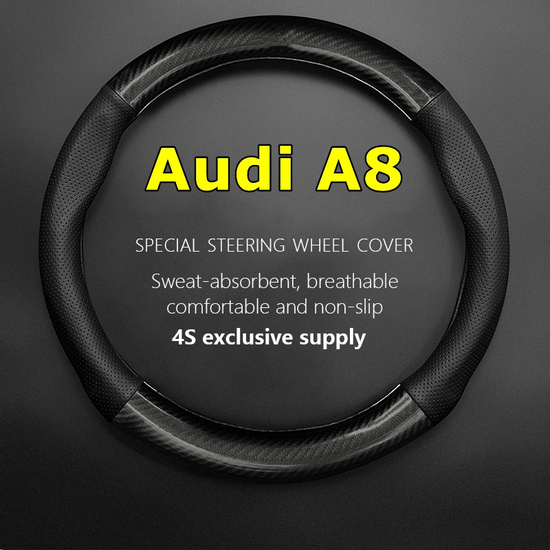

Leather Cover For Audi A8 Steering Wheel Cover Genuine Leather Carbon Fiber Fit 3.0L 3.7L 4.2L 2005 6.0L W12 2005 Quattro 2006
