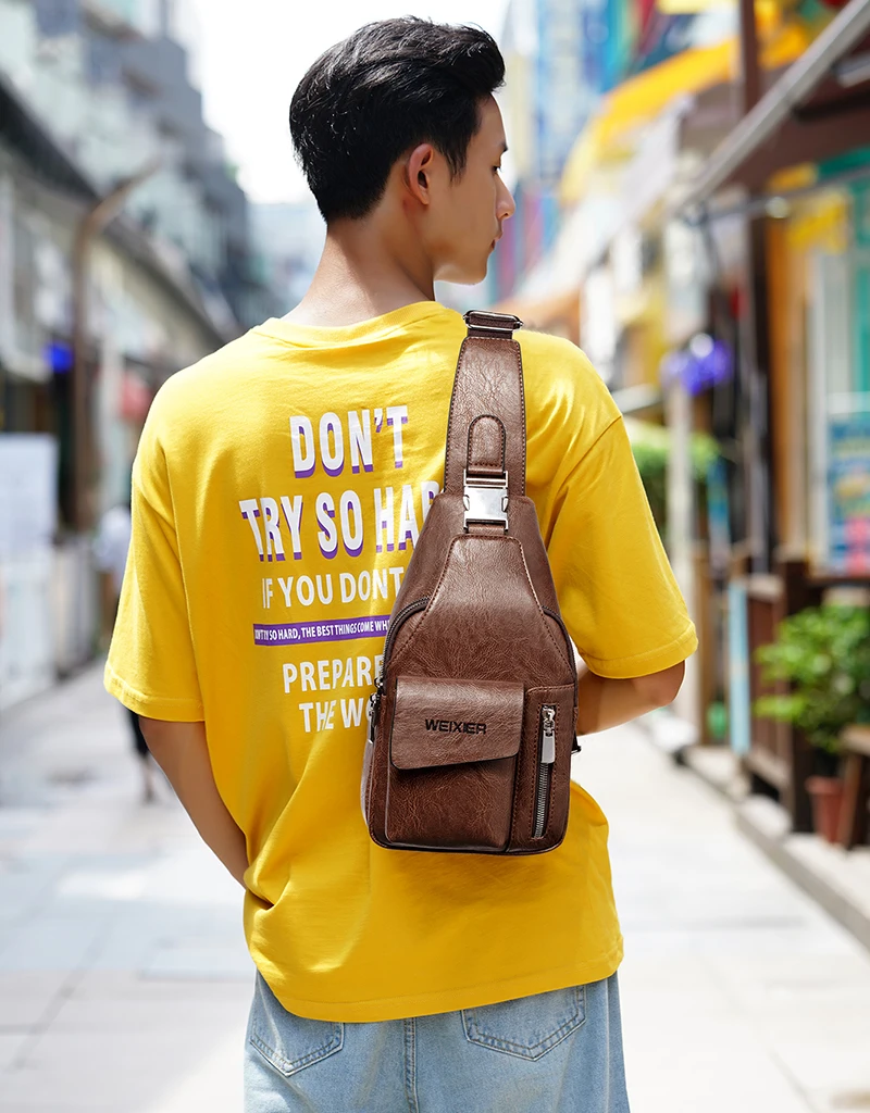 WEIXIER Brand Fashion Sling Bags High Quality Men Bags Split Leather Large Size Shoulder Crossbody Bag For Young Man