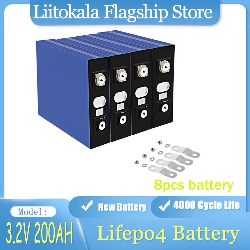 

8pcs LiitoKala 3.2V 200AH Lifepo4 Battery Rechargable NEW Lithium Iron Phosphate Battery DIY for PV RV Solar Power System