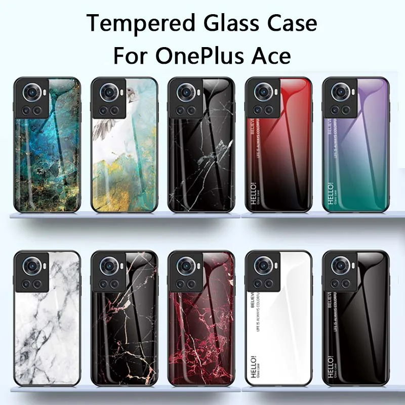 for oneplus ace 6 7 luxury 9h tempered glass glossy back phone case gradient marble ultra thin anti scratch soft frame shell free global shipping