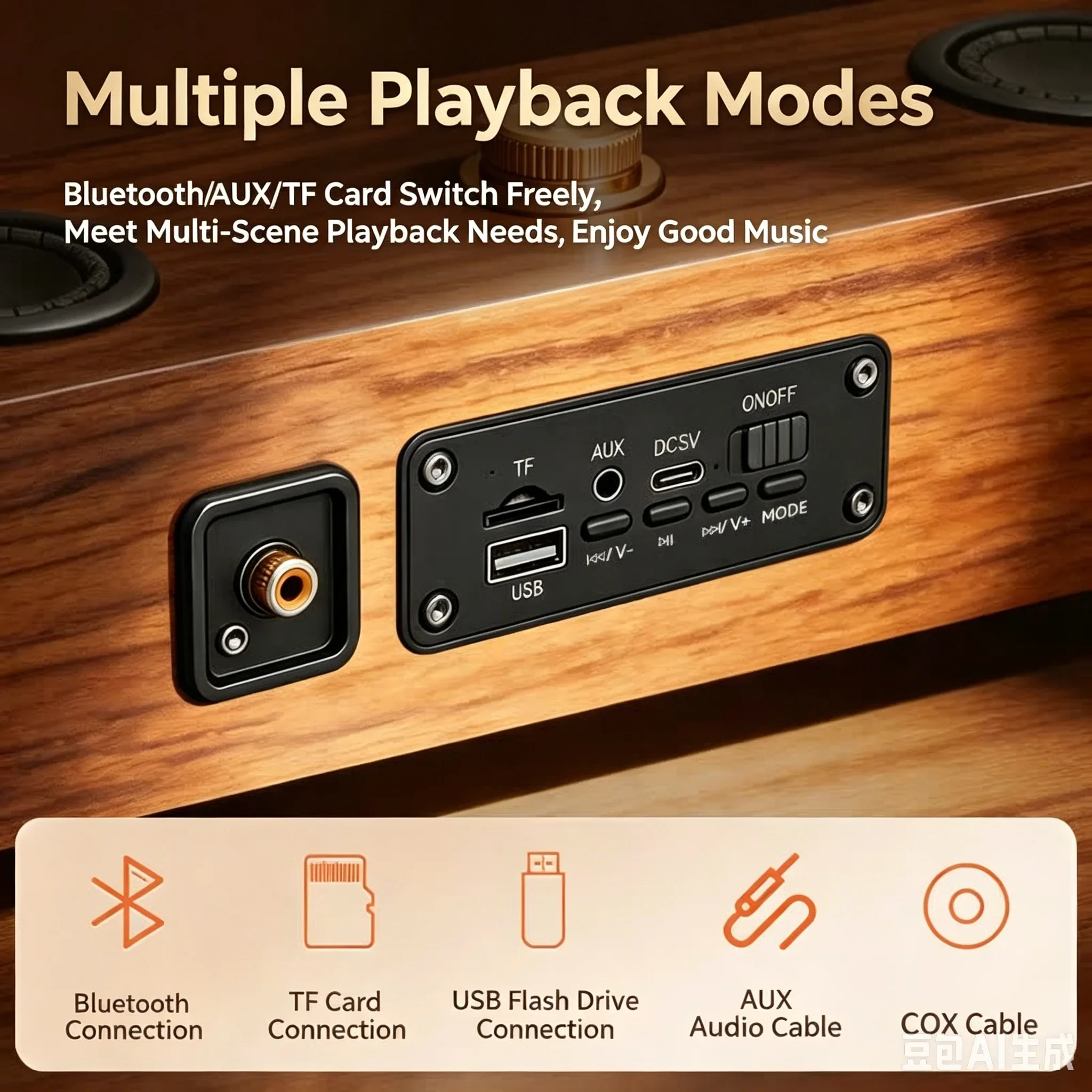 Фото Деревянная звуковая панель Bluetooth 6.0, проводные и беспроводные аудиоколонки, саундбар с объемным звуком, поддержка AUX, коаксиального, TF, USB-входов для компьютера, игр, телевизора №5