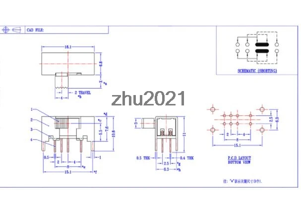 10 шт. x Панель PCB 8 Pin 3 позиции 2P3T DP3T переключатель слайдов Боковая ручка 0 5 А 50 В