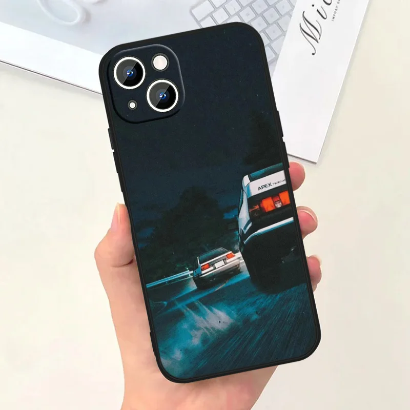 Черный телефонный чехол с аниме инициалом D для Apple iPhone 16 15 14 13 12 mini 11 8 7 Pro Max Plus