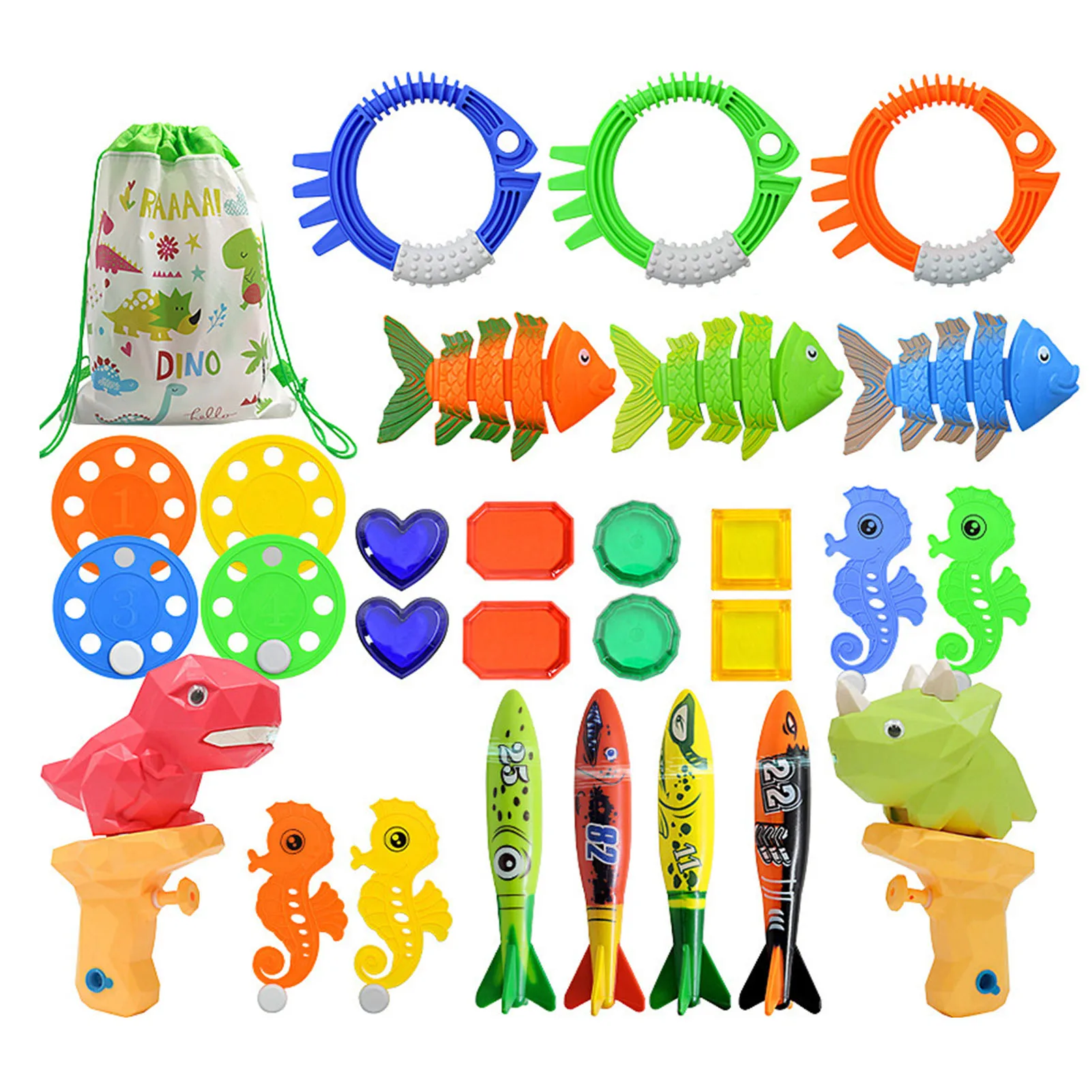 Summer Pool Diving Toys 28pcs Kids Diving Toys With Storage Bag Kids Pool Sinking Toys Underwater Diving Toys With Storage Bag