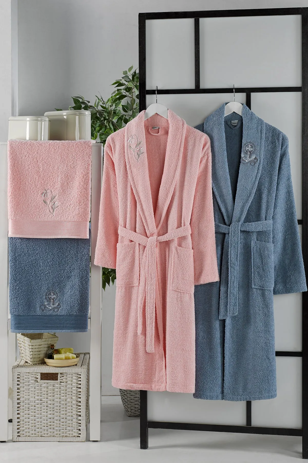 Robe Set Bathrobe Set All Sizes 4PC Men Women Bathroom Bath Towel 100% Cotton Thick Warm Autumn Winter Nightgown casual Turkey