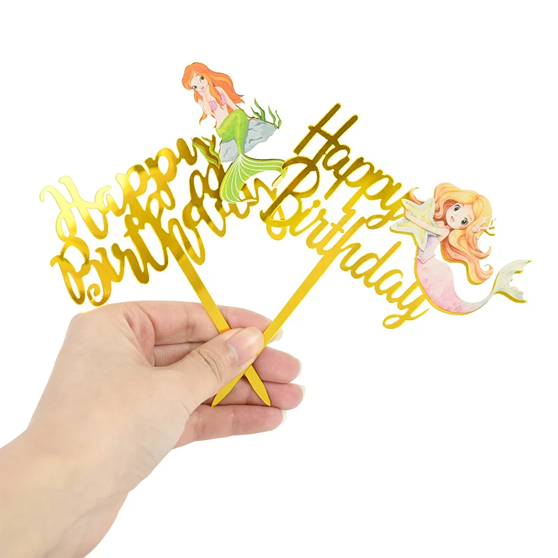 

1PC High Quality Baby Birthday Party Cake Topper Mermaid Cupcake Decoration Dessert Acrylic Flags Personalized Cake Decoration