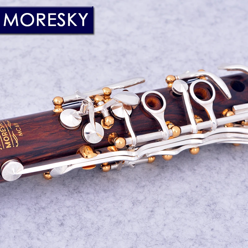 Профессиональный кларнет Cocobolo MORESKY до 17 клавиш с серебряным покрытием MC69