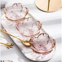 small glass dish nordic style gold inlay glass sauce bowl mini japanese cherry blossoms seasoning plate for ice cream fruit sala