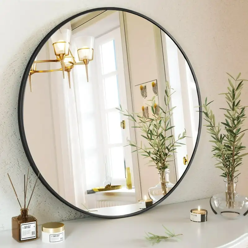 

Wall Mirror Bathroom Mirror Wall Mounted Round Mirror, Black