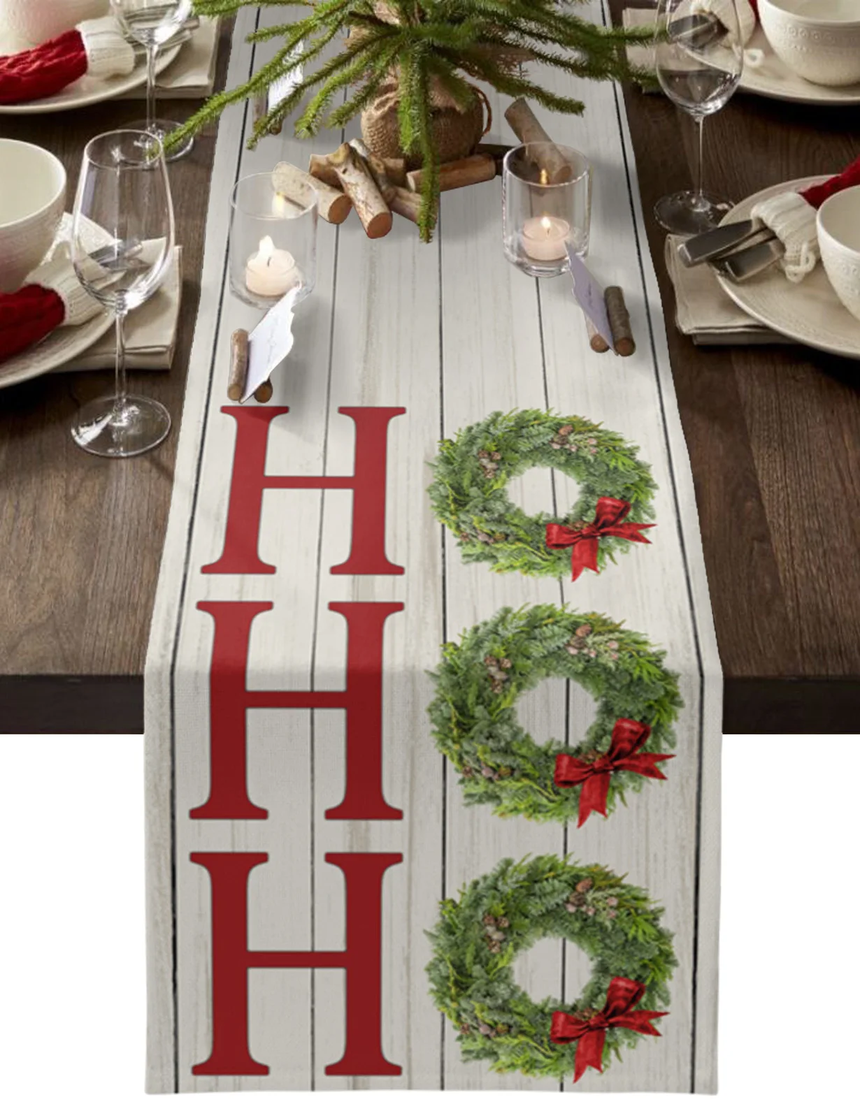 

Рождественский венок, Настольная дорожка, Свадебный декор, Настольная дорожка, Рождественское украшение для обеденного стола, льняная скатерть