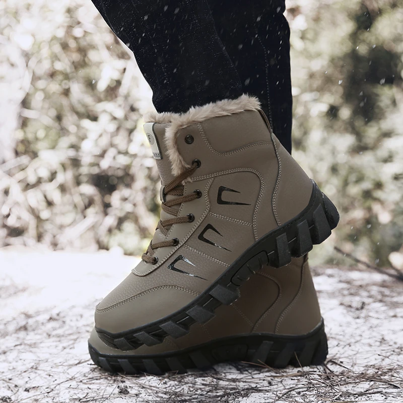 Keep Warm Snow Botas Hombre Winter Boot Leather Waterproof Man Hiking Boots Lace Up Hunting Tourism Mountain Shoes Winter Boots