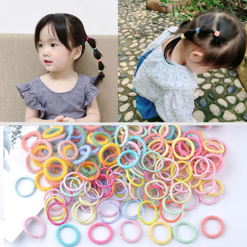 100 Pcs New Children Cute Colors Soft Elastic Hair Bands Baby Girls Lovely Scrunchies Rubber Bands Kids Hair Accessories