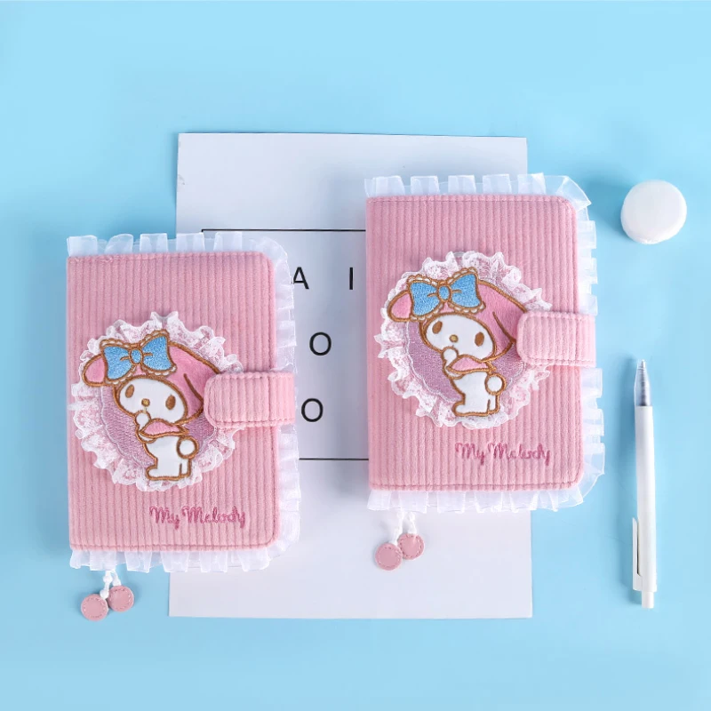 New Sanrioed Stationery Melody A6 Notebook Girls Kawaii Lace Embroidery Record Schedule Book Notepad Limited Diary Hand Ledger |