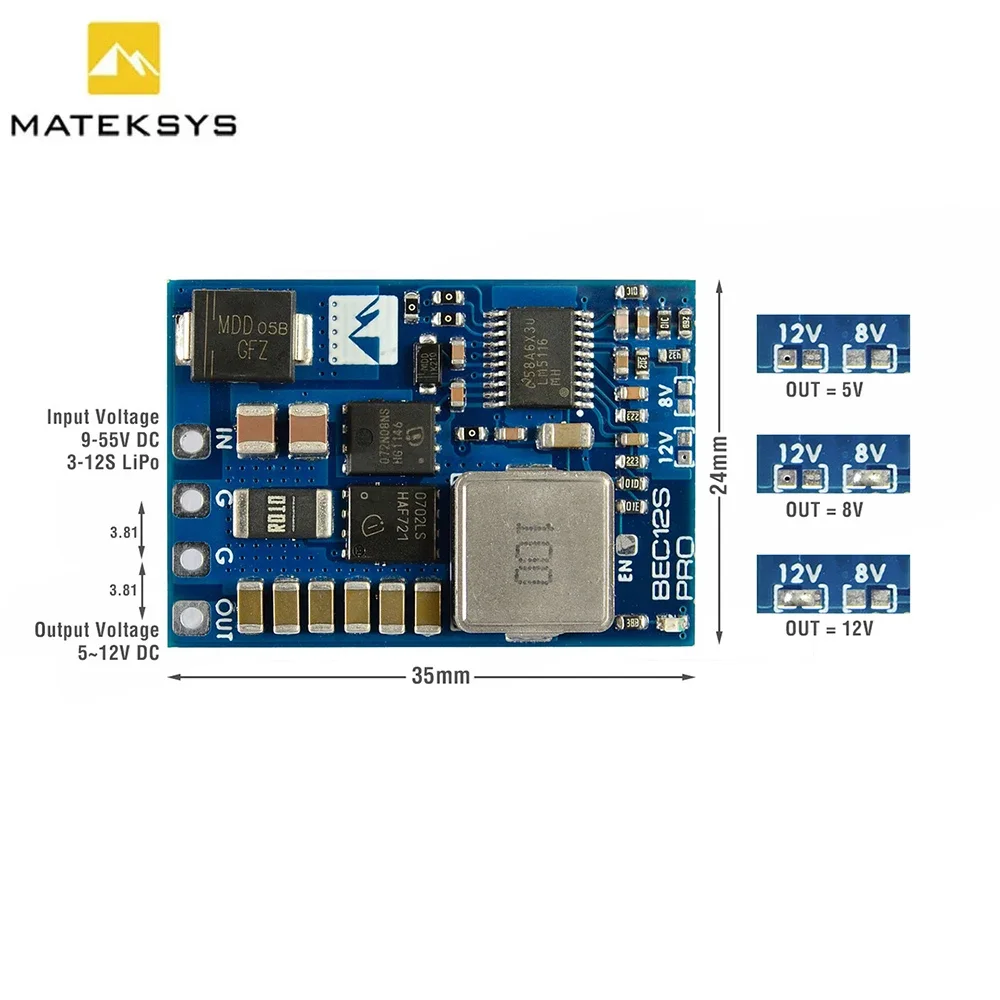 MATEK BEC12S-PRO 9-55 В до 5 В/8 В/12 В-5 А Регулятор напряжения BEC Модуль питания Защита от