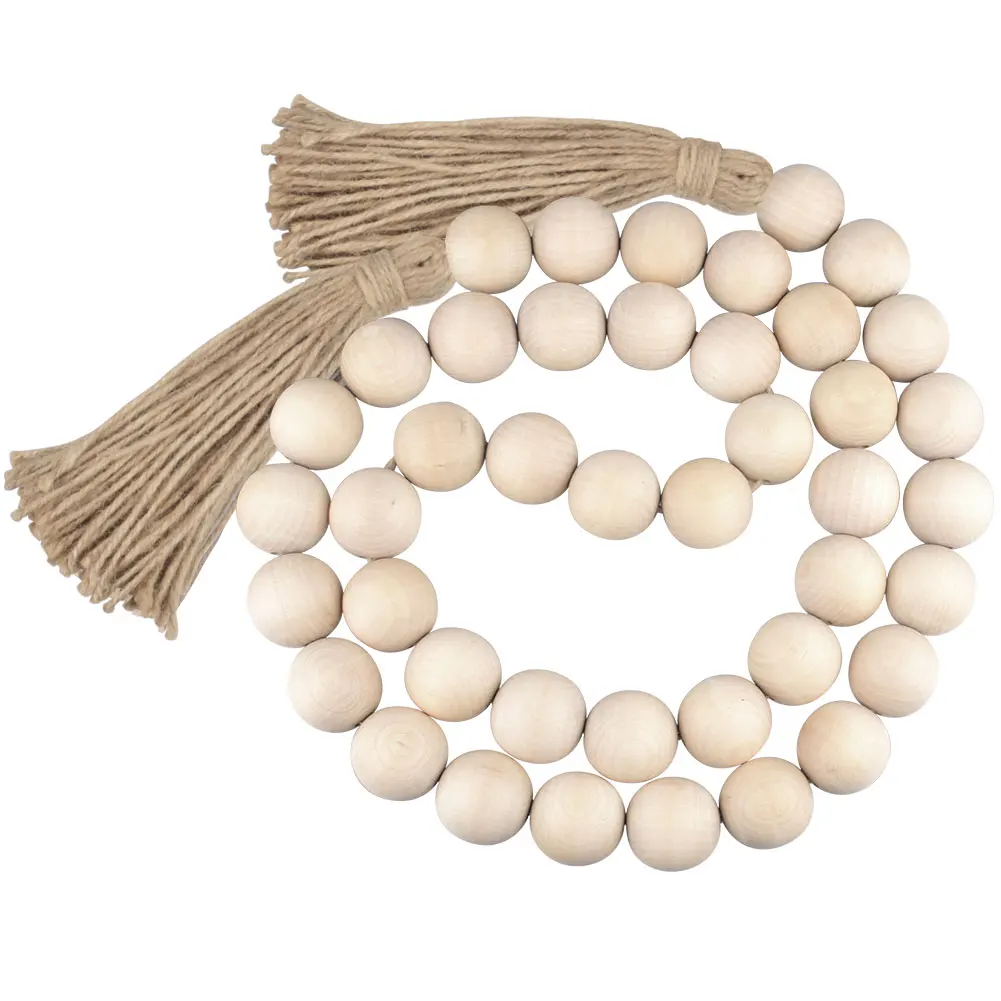 

Nordic Wood Bead Garland with Tassels Farmhouse Beads Rustic Country Decor Kid Room Wall Hanging Ornament Home Decor