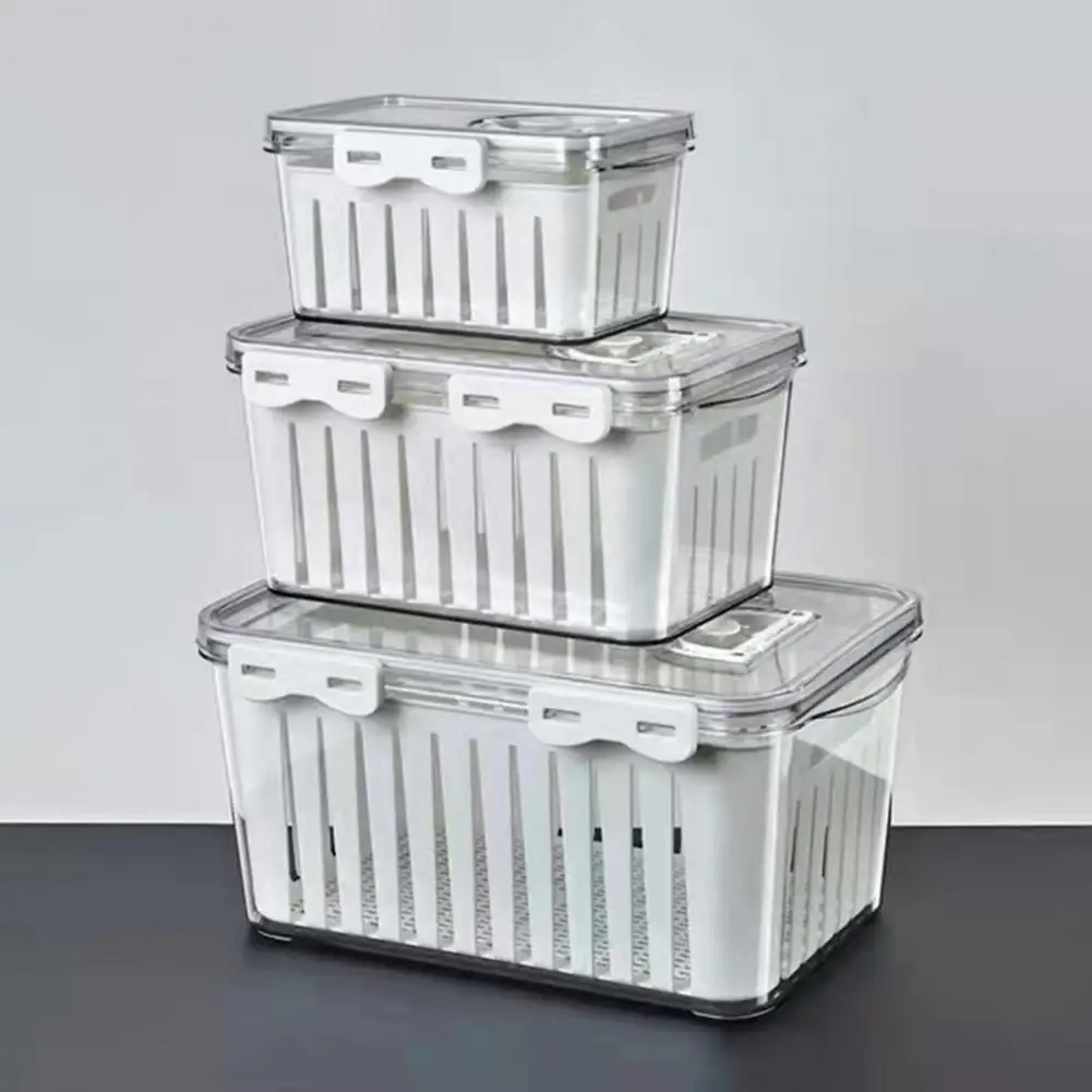 

Fridge Crisper Stackable Good Seal Scallion Hollow Out Food Storage Box Crisper Timer Vegetable Box Crisper Kitchen Supplies