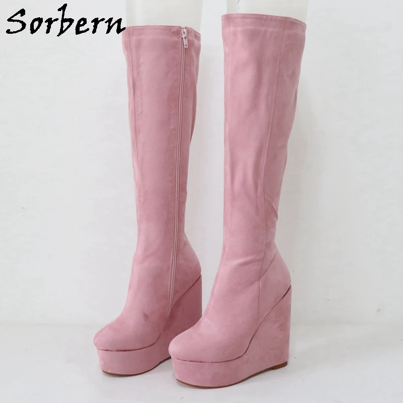 Sorbern Light Brown Knee High Boots Women Small Size Eu33 Wedges High Heel Platform Shoes Fetish Unisex Custom Colors